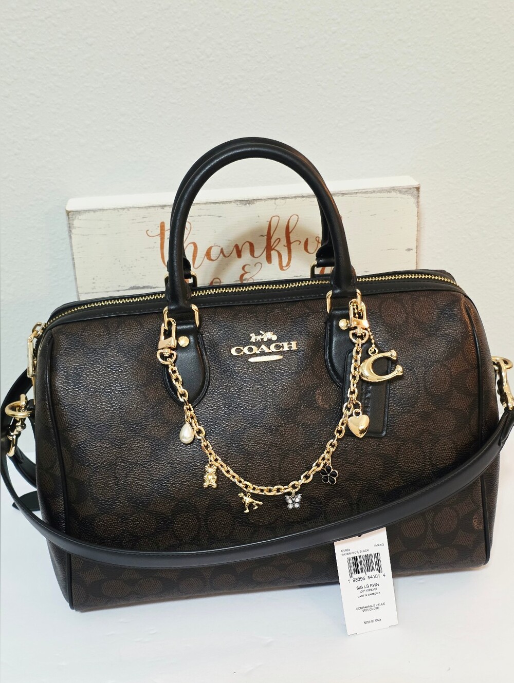 Coach Rowan LARGE Crossbody Shoulder Bag Signature C Brown Black Gold Zip CV959